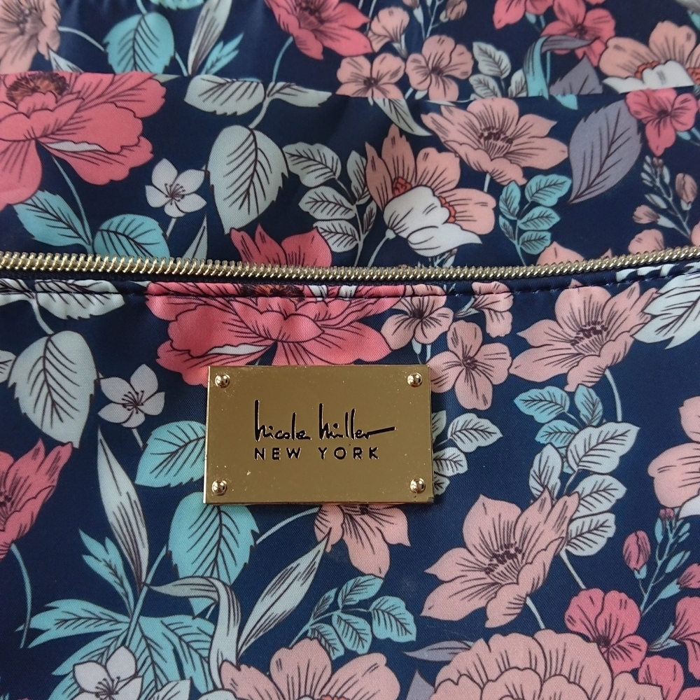 Nicole Miller Travel Makeup Toiletries Bag Floral Pink blue Large 12"x8.5"x3" - Picture 6 of 12